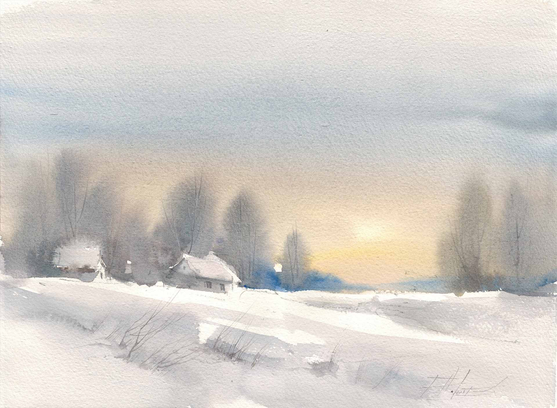 Творческое занятие по акварели «Середина зимы» 16 января