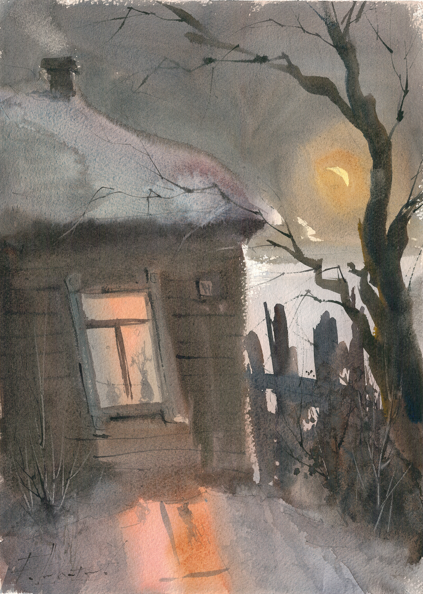 Творческое занятие по акварели «Февральский вечер» 13 февраля