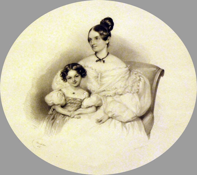 Крихюбер Иозеф. Портрет О.С. Нарышкиной с дочерью. 1835. Бумага, литография. 55,5х43,1.jpg