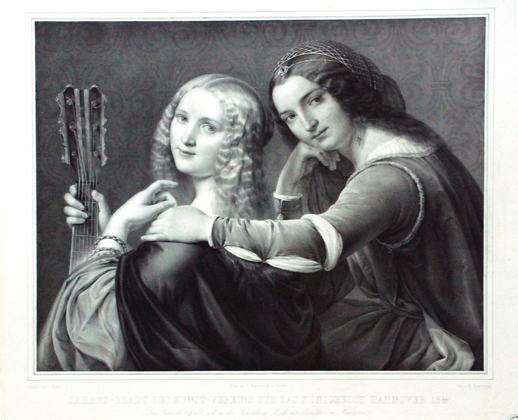 Ханфштенгель Франц 1804-1877. Девушка с лютней. С картины Леблана. Бумага, литография. 46х61,3; 33х42.jpg
