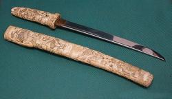 Мастер Есинака. Меч самурайский, церемониальный. 1750-1820гг. Слоновая кость, дерево, металл, резьба, гравировка.  Длина 48,5